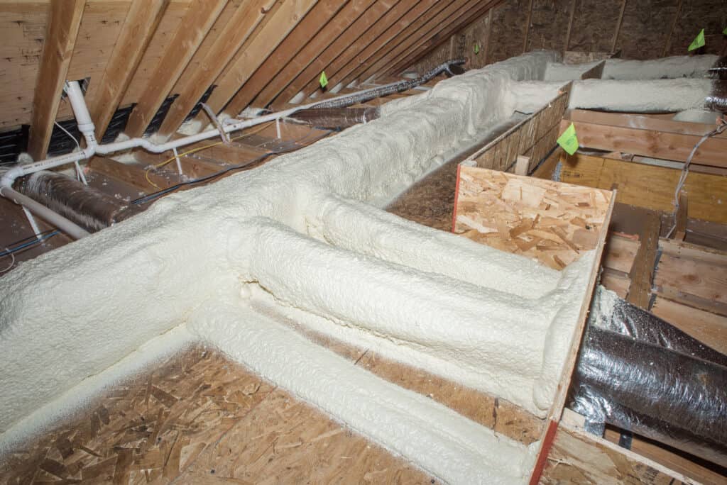 closed cell spray foam on hvac ducts to provide additional thermal insulation protection